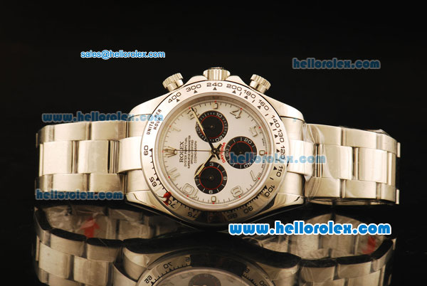 Rolex Daytona Swiss Valjoux 7750 Automatic Movement Full Steel with White Dial and Black Subdials - Click Image to Close